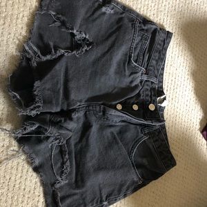 Black distressed denim shorts